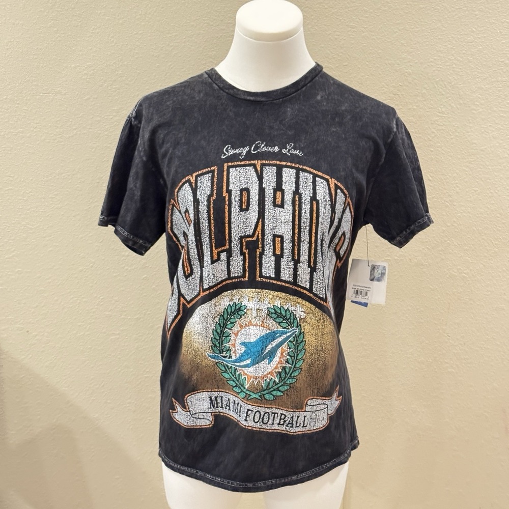 New Miami Dolphins TShirt Sz S 47 Brand Vtg Glitter Tubular NFL Football Black